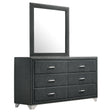 Furniture City Houma - Coaster - Melody 6-drawer Upholstered Dresser with Mirror Grey - 223383M