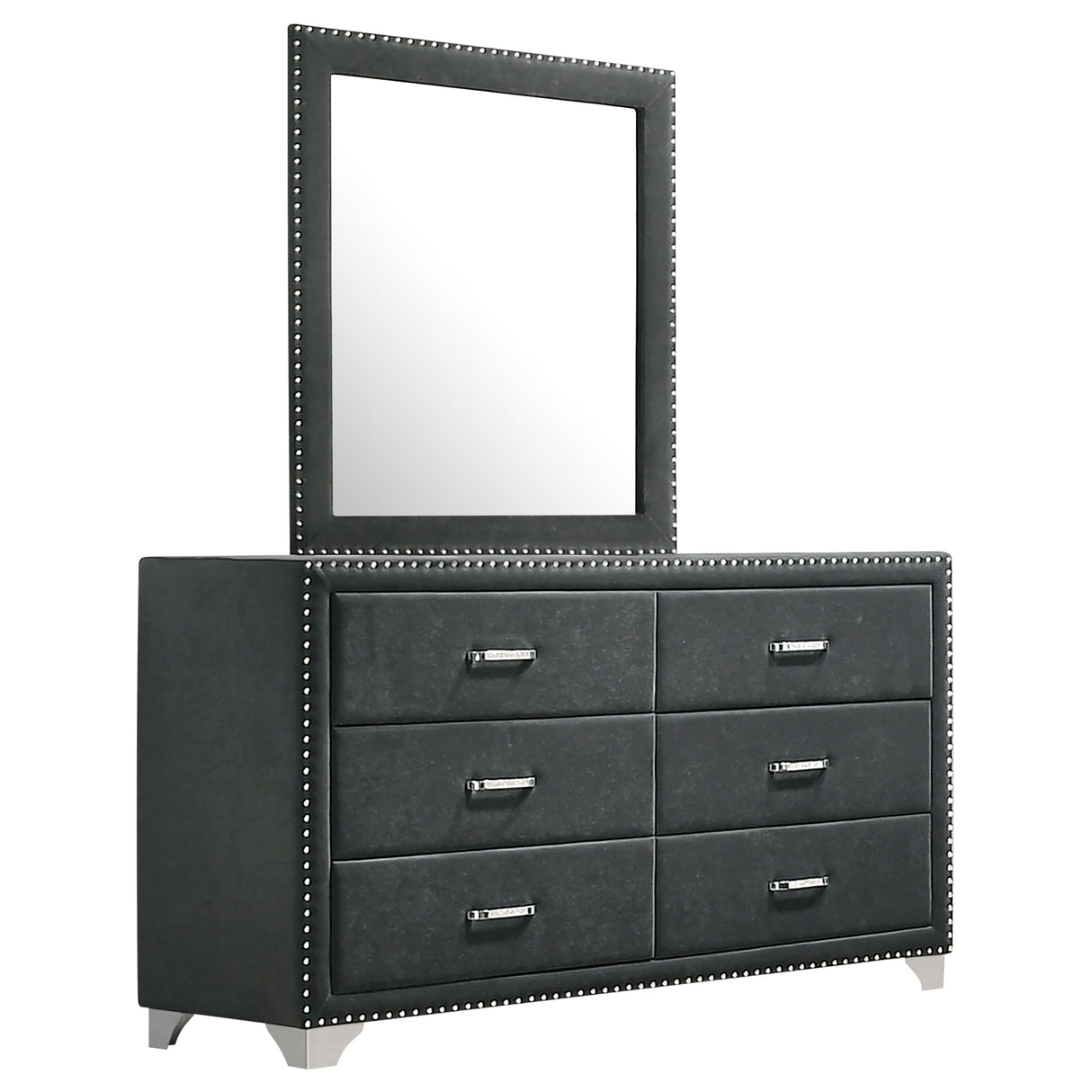 Furniture City Houma - Coaster - Melody 6-drawer Upholstered Dresser with Mirror Grey - 223383M