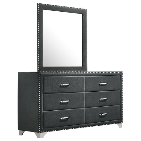 Furniture City Houma - Coaster - Melody 6-drawer Upholstered Dresser with Mirror Grey - 223383M