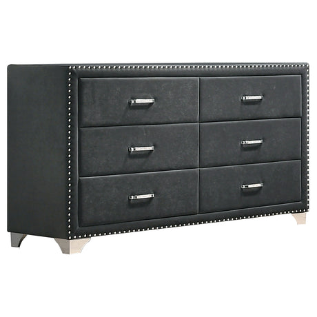 Furniture City Houma - Coaster - Melody 6-drawer Upholstered Dresser Grey - 223383