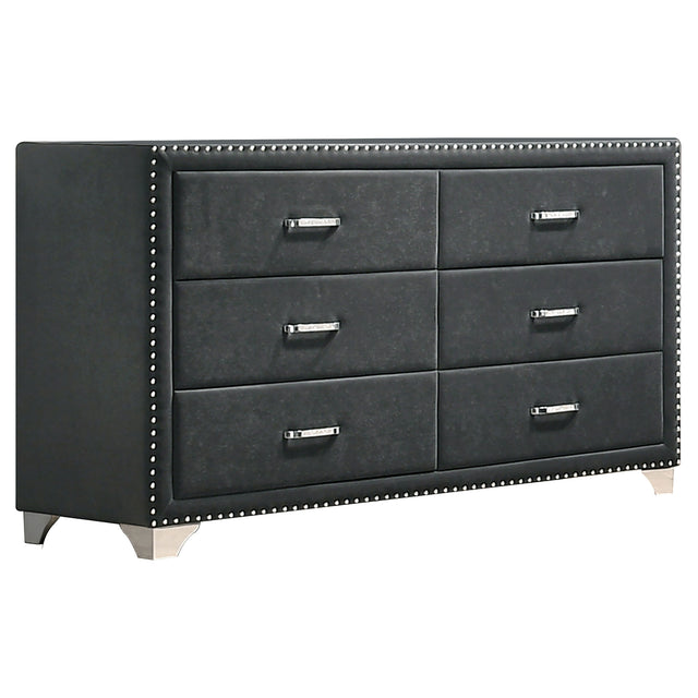 Furniture City Houma - Coaster - Melody 6-drawer Upholstered Dresser Grey - 223383