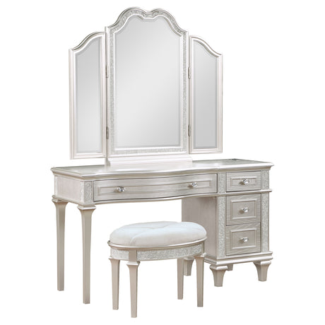 Furniture City Houma - Coaster - Evangeline 4-drawer Vanity Set with Stool Silver Oak - 223397-SET