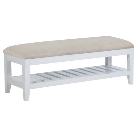 Furniture City Houma - Coaster - Bexhill Upholstered Rectangular Bench with Shelf White - 223476
