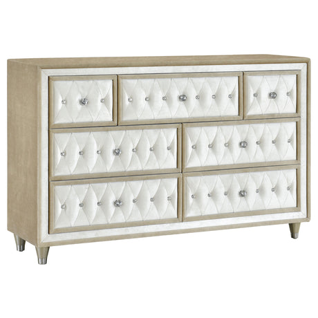 Furniture City Houma - Coaster - Antonella 7-drawer Upholstered Dresser Ivory and Camel - 223523