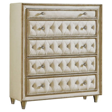 Furniture City Houma - Coaster - Antonella 5-drawer Bedroom Chest Ivory and Camel - 223525