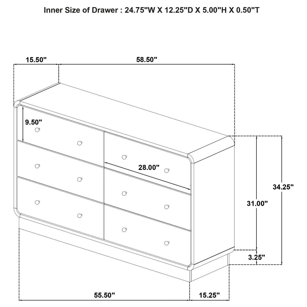 Cavelle 6-drawer Dresser Cabinet Black