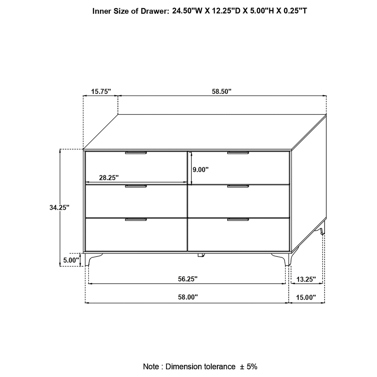 Kendall 6-drawer Dresser White