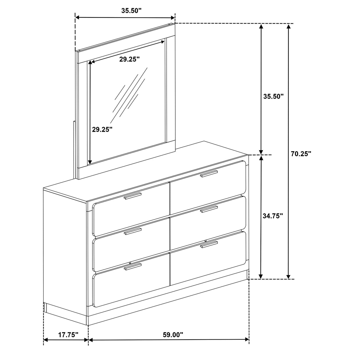 Caraway 6-drawer Dresser with Mirror White