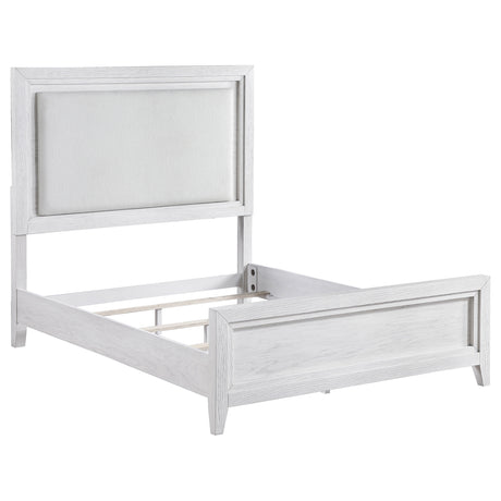 Furniture City Houma - Coaster - Marielle Eastern King Upholstered Panel Bed Distressed White  - 224841KE