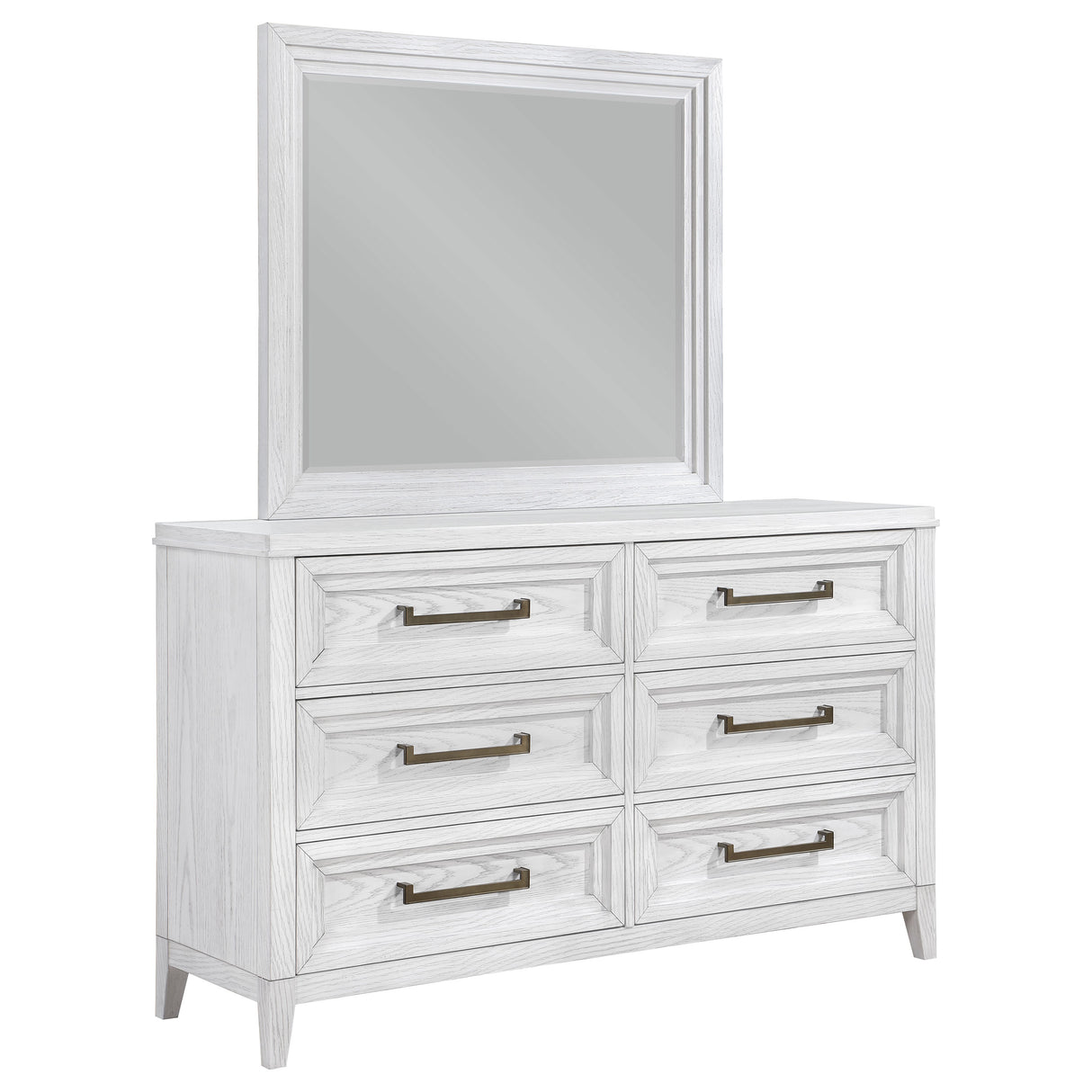Furniture City Houma - Coaster - Marielle 6-drawer Dresser with Mirror Distressed White  - 224843M