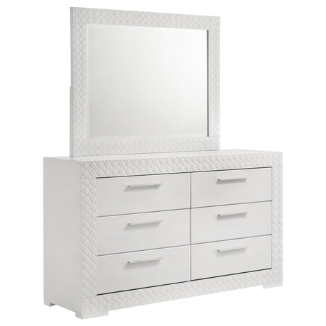 Furniture City Houma - Coaster - Ives 6-drawer Dresser and Mirror White High Gloss - 224943M