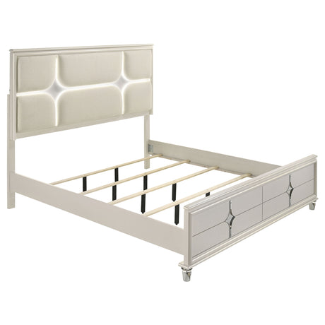 Furniture City Houma - Coaster - Olivia Eastern King Panel Bed LED Headboard Pearl White - 224951KE