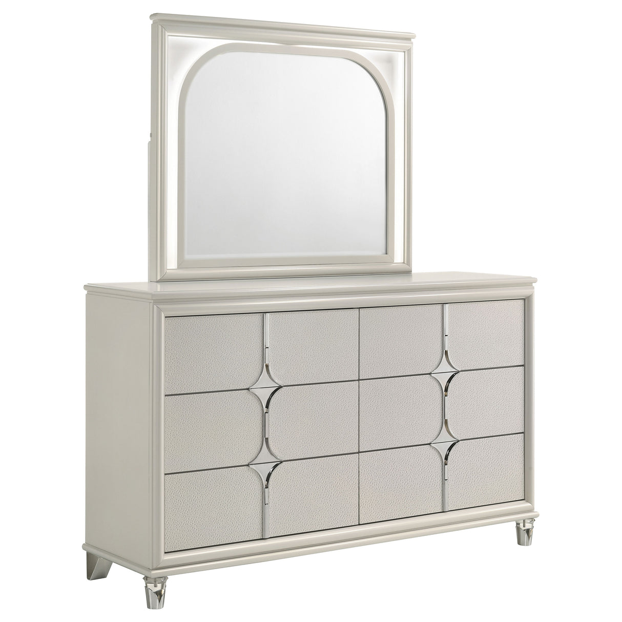 Furniture City Houma - Coaster - Olivia 6-drawer Dresser and LED Mirror Pearl White - 224953M