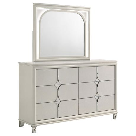 Furniture City Houma - Coaster - Olivia 6-drawer Dresser and LED Mirror Pearl White - 224953M