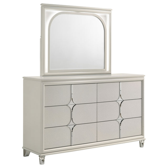 Furniture City Houma - Coaster - Olivia 6-drawer Dresser and LED Mirror Pearl White - 224953M