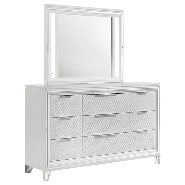 Furniture City Houma - Coaster - Marmore 9-drawer Dresser and LED Mirror White - 224963M