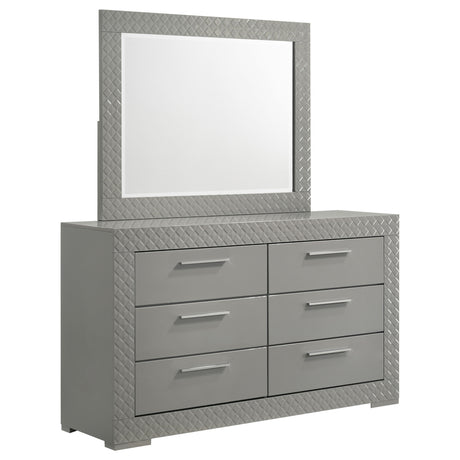 Furniture City Houma - Coaster - Ives 6-drawer Dresser and Mirror Grey High Gloss - 224973M