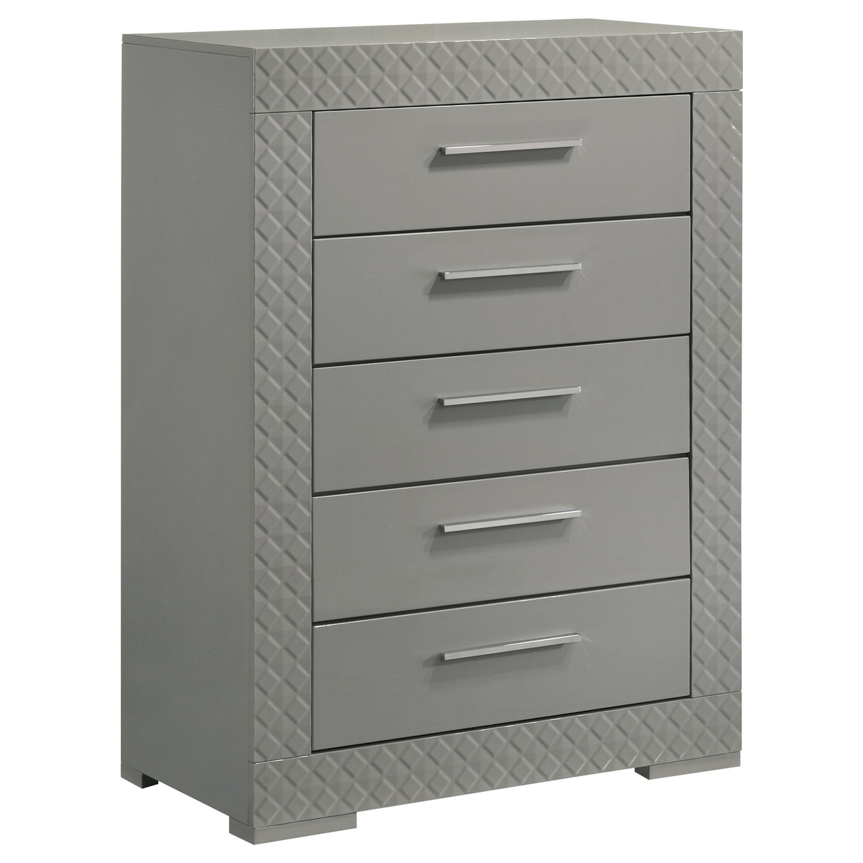 Furniture City Houma - Coaster - Ives 5-drawer Bedroom Chest of Drawers Grey High Gloss - 224975