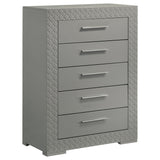 Furniture City Houma - Coaster - Ives 5-drawer Bedroom Chest of Drawers Grey High Gloss - 224975