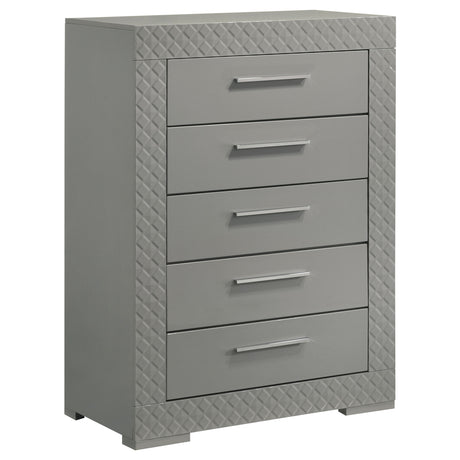 Furniture City Houma - Coaster - Ives 5-drawer Bedroom Chest of Drawers Grey High Gloss - 224975
