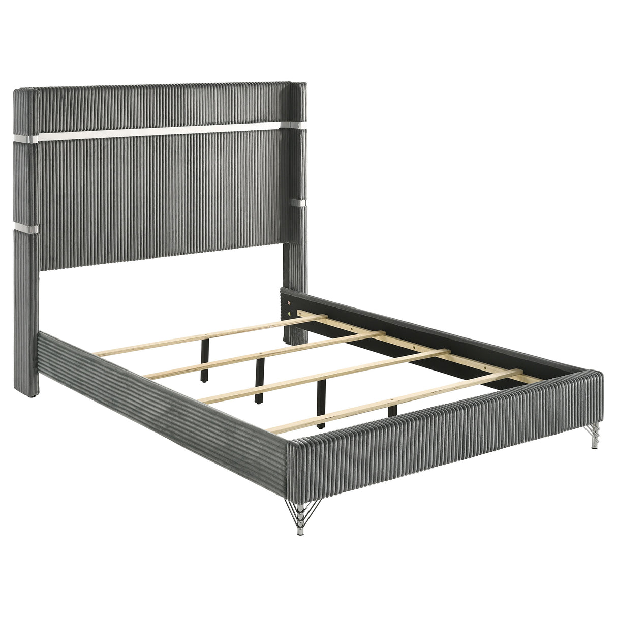 Furniture City Houma - Coaster - Lucia 61-inch Upholstered Eastern King Wingback Bed Grey - 224991KE