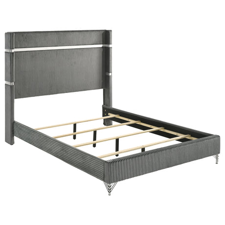 Furniture City Houma - Coaster - Lucia 61-inch Upholstered Eastern King Wingback Bed Grey - 224991KE