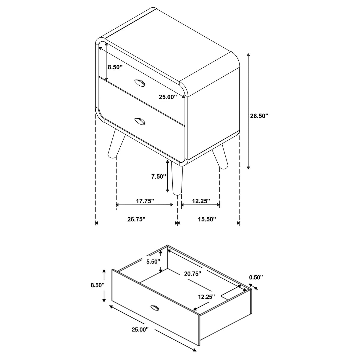 Robyn 2-drawer Nightstand Bedside Table Light Ash