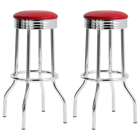 Furniture City Houma - Coaster - Retro Upholstered Metal Swivel Bar Stool Red (Set of 2) - 2299R