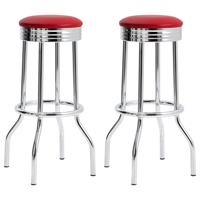Furniture City Houma - Coaster - Retro Upholstered Metal Swivel Bar Stool Red (Set of 2) - 2299R