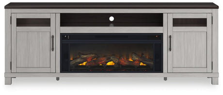 Darborn - 88" TV Stand With Electric Infrared Fireplace Insert - Gray / Brown