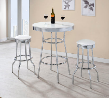 Furniture City Houma - Coaster - Retro 3-piece Round 1950s Bistro Pub Bar Table Set White - 2300-S3