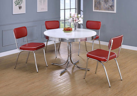 Furniture City Houma - Coaster - Retro 5-piece Round Dining Table Set White and Red - 2388-S5R