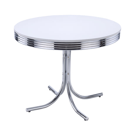 Furniture City Houma - Coaster - Retro Round 42-inch Wood Top Dining Table White and Chrome - 2388