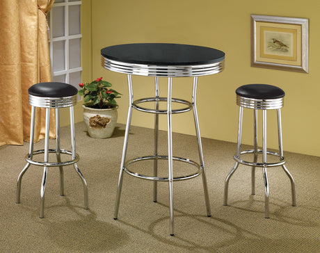 Furniture City Houma - Coaster - Retro 3-piece Round 1950s Bistro Pub Bar Table Set Black - 2405-S3