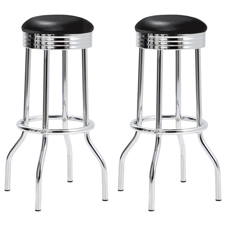 Furniture City Houma - Coaster - Retro Upholstered Metal Swivel Bar Stool Black (Set of 2) - 2408