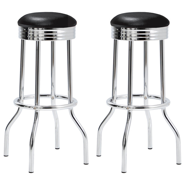 Furniture City Houma - Coaster - Retro Upholstered Metal Swivel Bar Stool Black (Set of 2) - 2408
