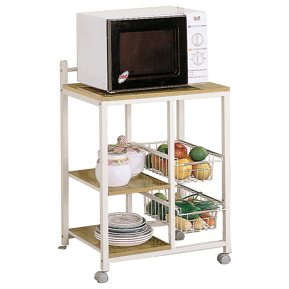 Furniture City Houma - Coaster - Kelvin 2-shelf Mobile Kitchen Cart Natural Brown and White - 2506