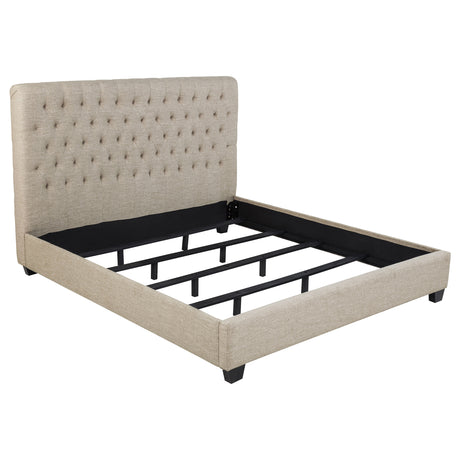 Furniture City Houma - Coaster - Chloe Upholstered Eastern King Panel Bed Oatmeal - 300007KE