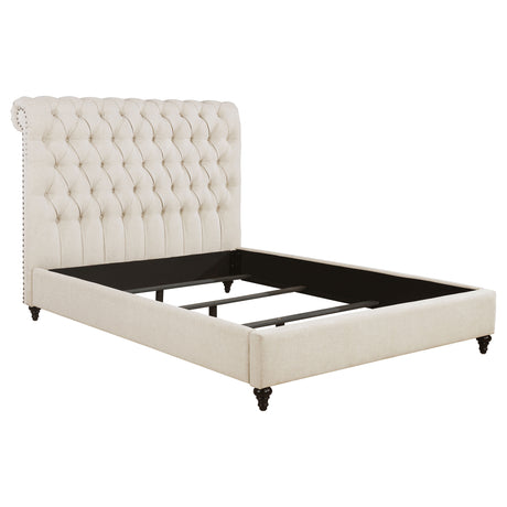 Furniture City Houma - Coaster - Devon 57-inch Upholstered Eastern King Panel Bed Beige - 300525KE