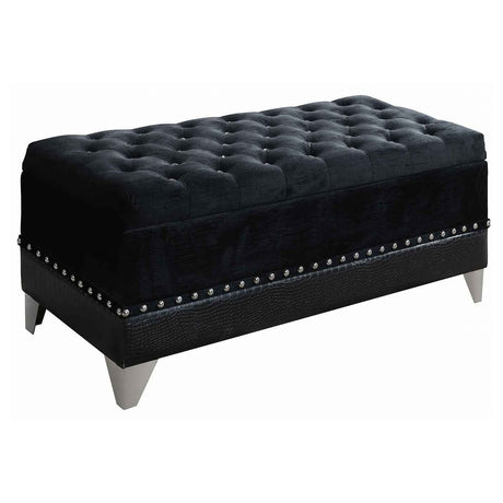 Furniture City Houma - Coaster - Barzini Velvet Upholstered Tufted Storage Bench Black - 300644
