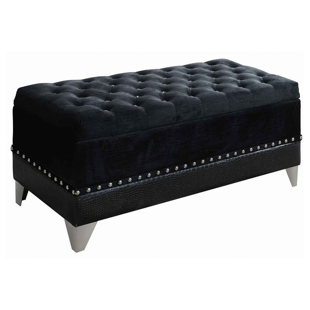 Furniture City Houma - Coaster - Barzini Velvet Upholstered Tufted Storage Bench Black - 300644