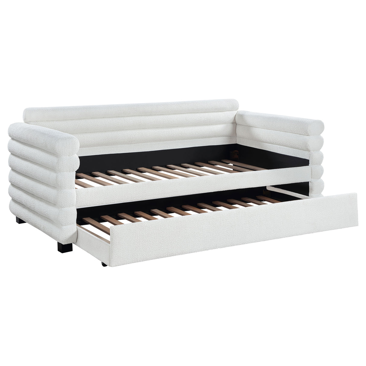 Furniture City Houma - Coaster - Patricia Boucle Upholstered Twin Day Bed with Trundle White - 300716