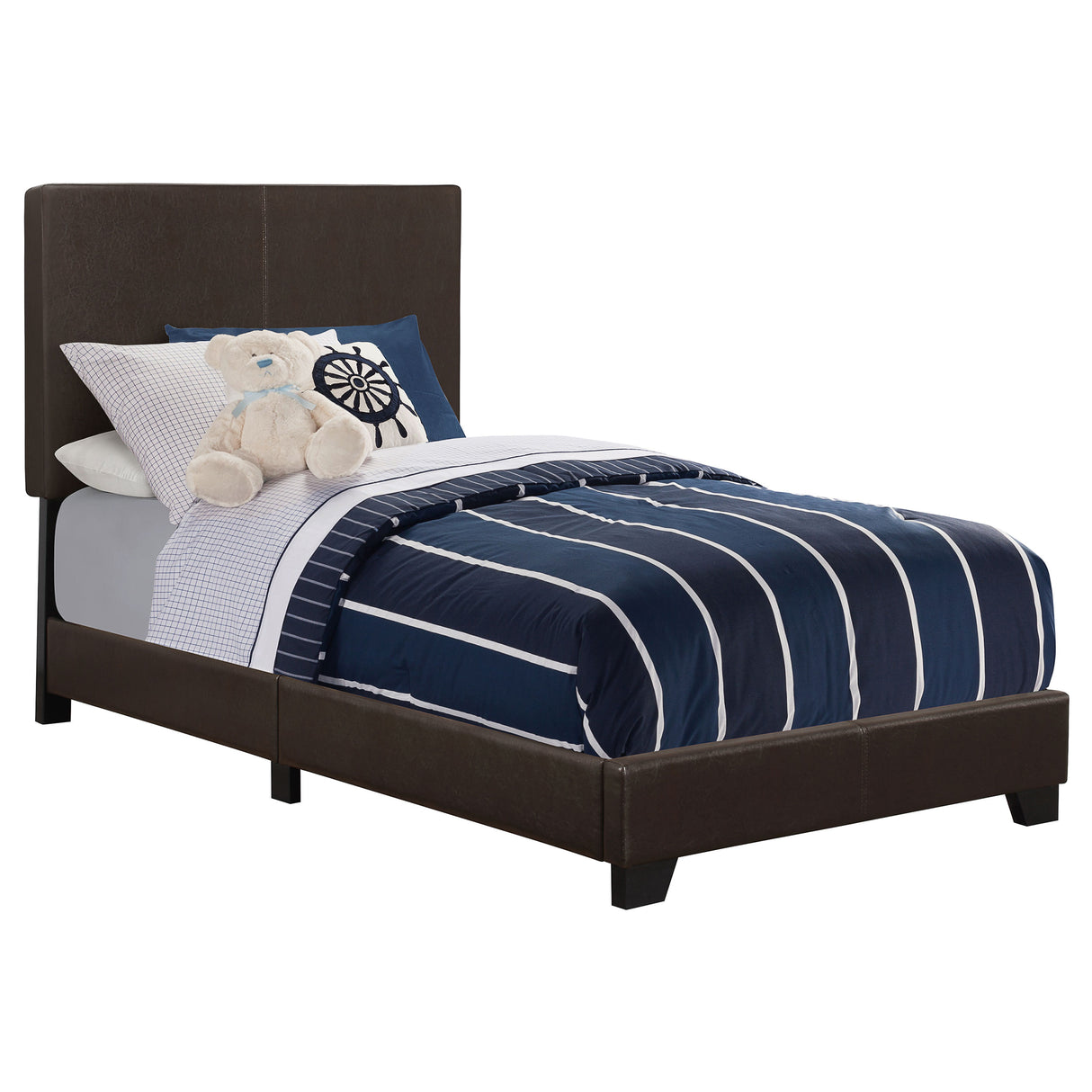 Furniture City Houma - Coaster - Dorian Faux Leather Upholstered Twin Panel Bed Brown - 300762T