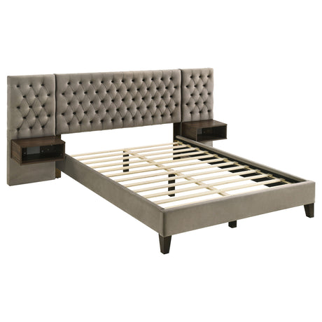 Furniture City Houma - Coaster - Marley Upholstered Eastern King Wall Panel Bed Light Brown - 300833KE