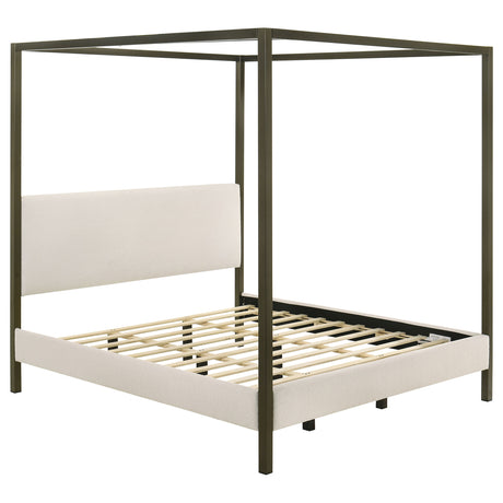 Furniture City Houma - Coaster - Monroe Upholstered Eastern King Canopy Bed Vanilla - 300834KE