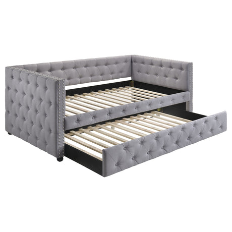 Furniture City Houma - Coaster - Mockern Upholstered Twin Daybed with Trundle Grey - 302161
