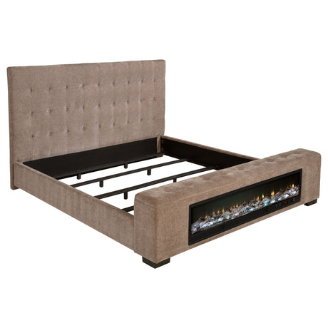 Furniture City Houma - Coaster - Senna Upholstered Eastern King Audio Flame Visualizer Bed Brown - 305811KE