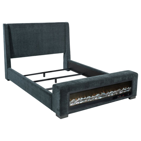 Furniture City Houma - Coaster - Preston Upholstered Eastern King Audio Flame Visualizer Bed Blue - 305821KE