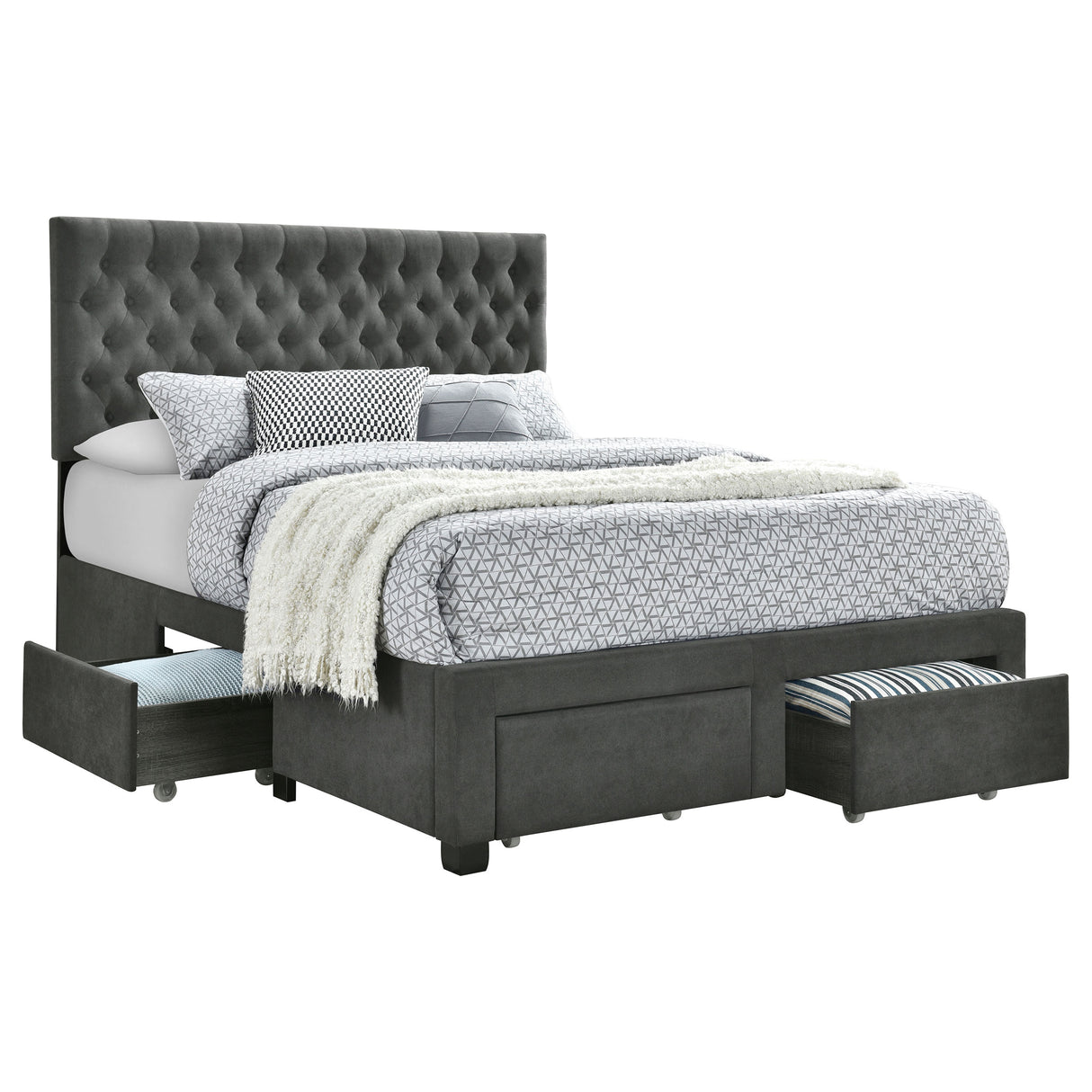 Furniture City Houma - Coaster - Soledad Upholstered Full Storage Panel Bed Grey - 305877F