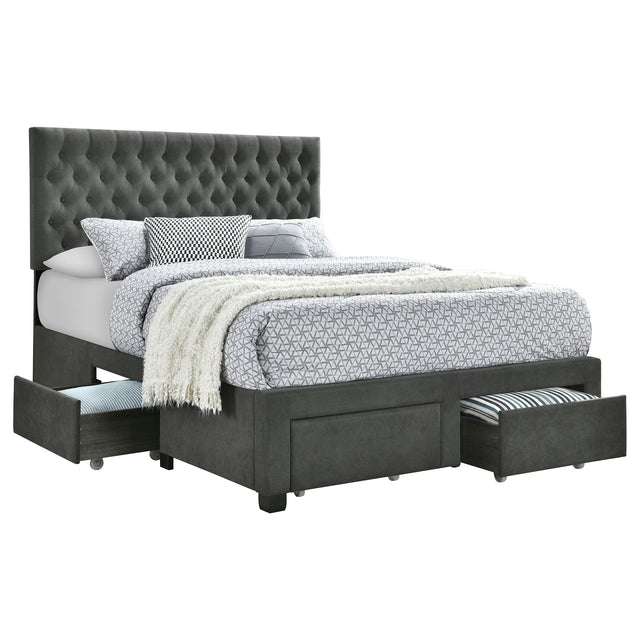 Furniture City Houma - Coaster - Soledad Upholstered Full Storage Panel Bed Grey - 305877F